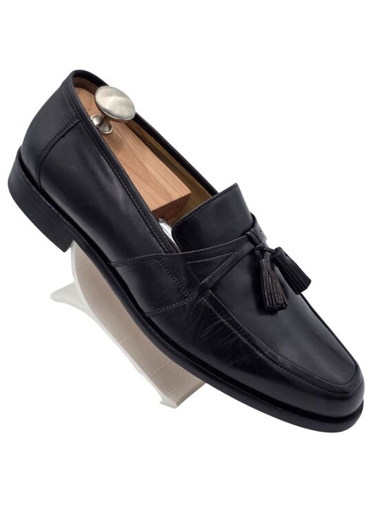 NEW Johnston and Murphy Black Leather Tassel Loafers Mens 10M Dress Shoes Horner